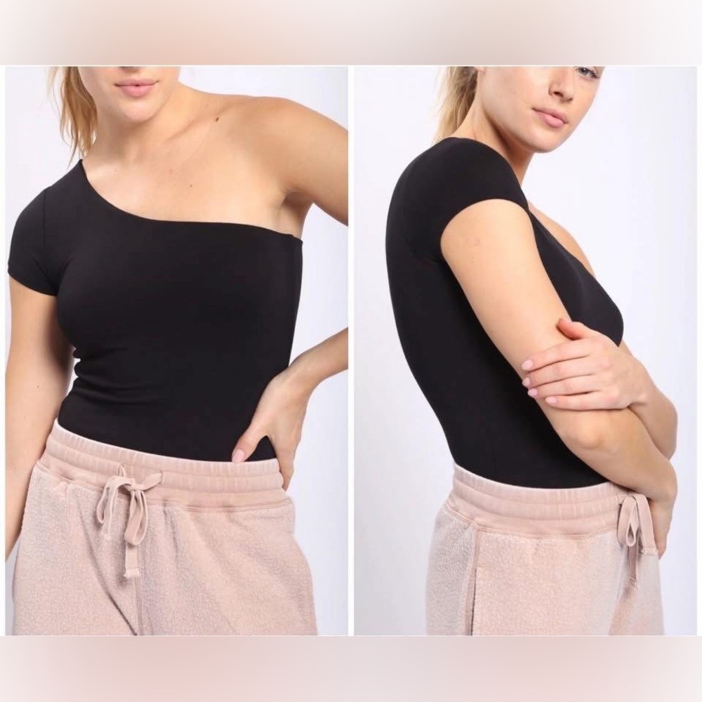 Black One-Shoulder Women's Bodysuit